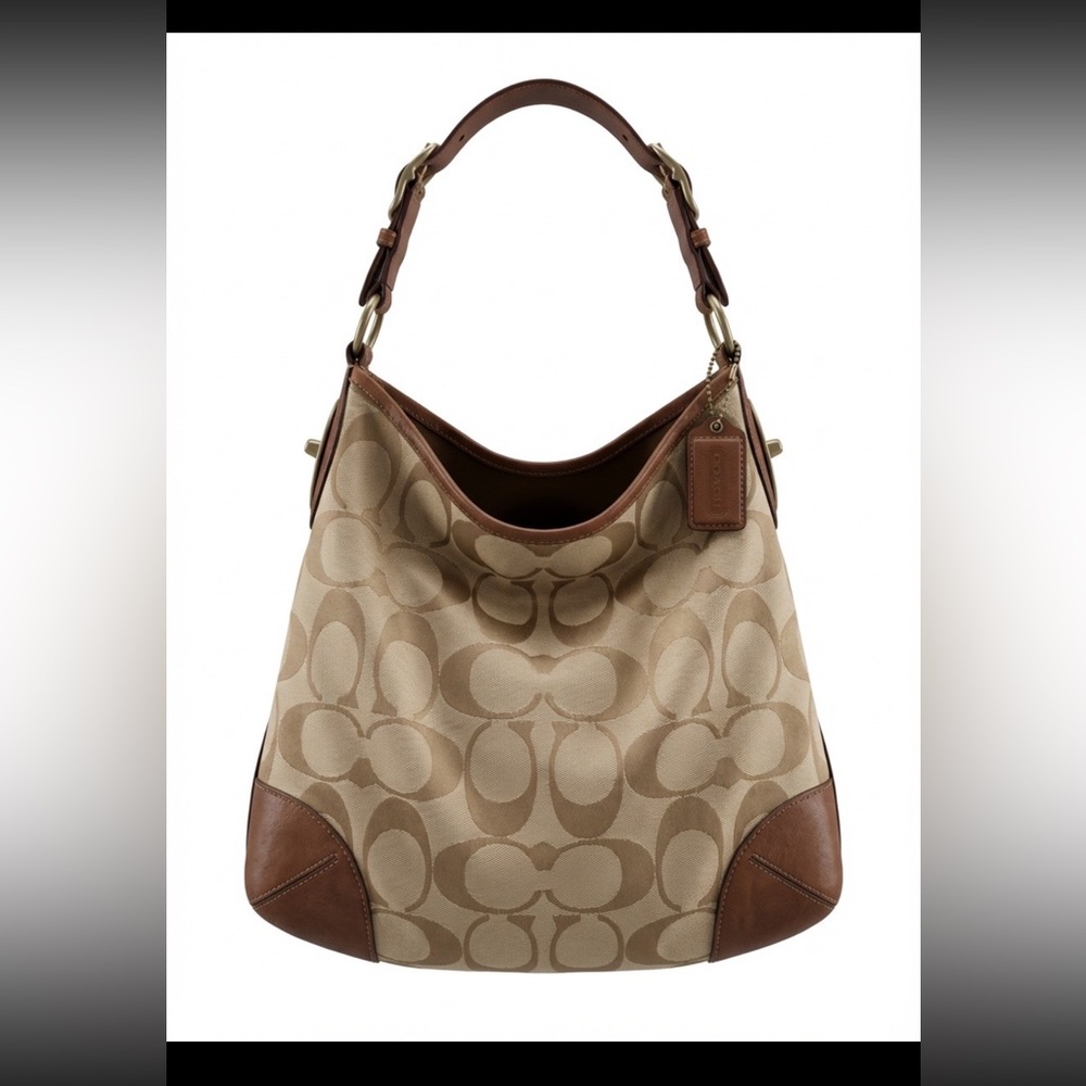 Coach Signature Tan and Brown Hobo Bag